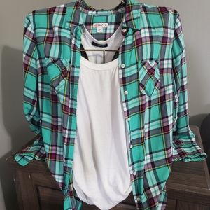 Green button down shirt